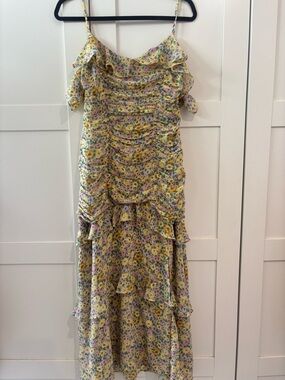New ASTR Yellow Floral Ruffle Maxi Dress, S